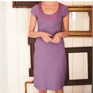 Boden Round Neck Dress Size 10 L Purple Embroidered Cap Sleeve Cotton Knit